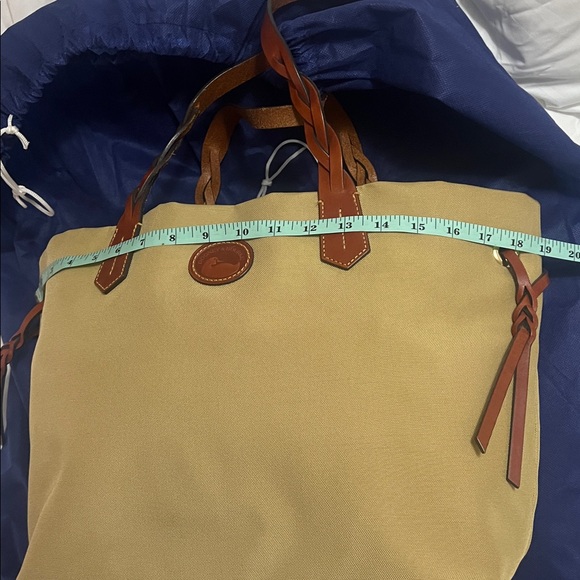 Dooney & Bourke Large Canvas Shopper Neutral Tan with Leather Trim Red interior - Picture 12 of 13